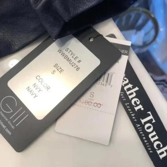 NWT WILSON'S LEATHER x BLACK RIVET Vegan Leather Moto Jacket Navy S MSRP $180 - Picture 7 of 9